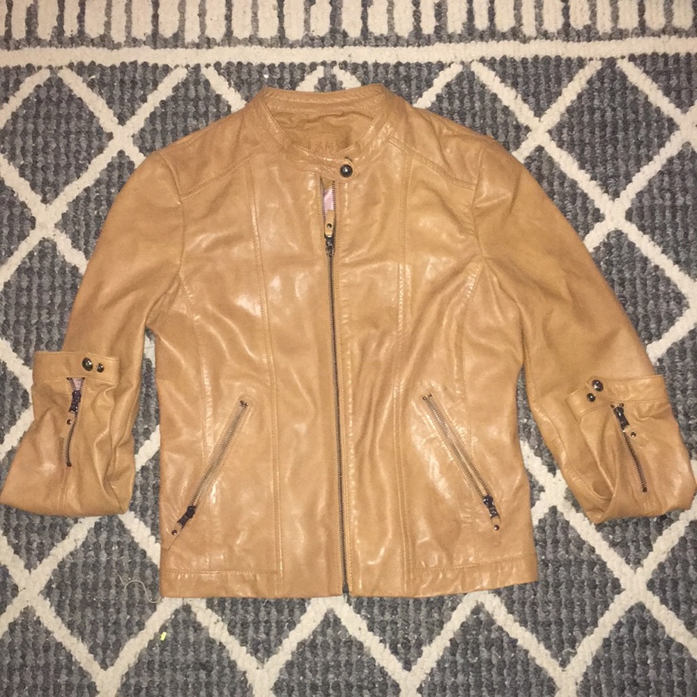 Rare Massimo Dutti Italian Leather Tan Moto Jacket
